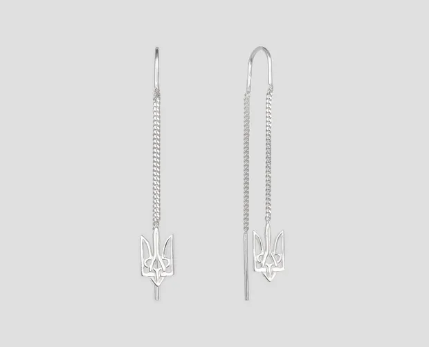 Срібні сережки протяжки з тризубом 23268/3