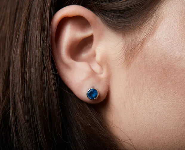 Срібні сережки жовто-блакитні пусети 24051