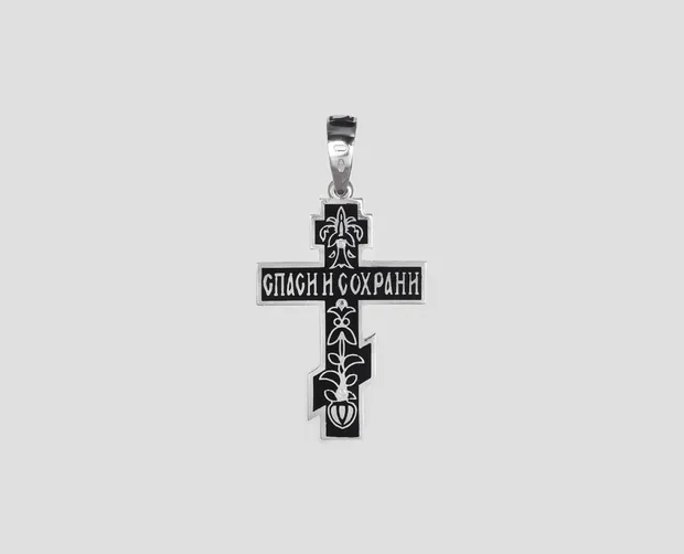 Срібний хрестик Чорна емаль великий 108 Ч