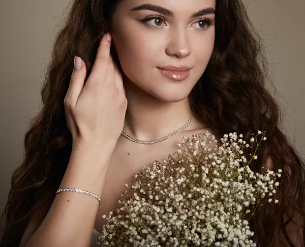 Срібне кольє Арабський Бісмарк з фіанітами ц.6003м