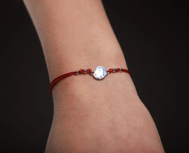 ___Срібний браслет шовковий дитячий з підвіскою   зображення 2